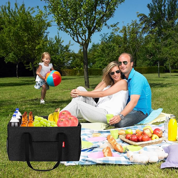 LHZK 2 Pack Extra Large Utility Tote Bag with Metal Wire Frame and the Sides Rinforced, Extra Large Tote Bag with Handle for Pool Beach Laundry Storage (Black) - Image 7