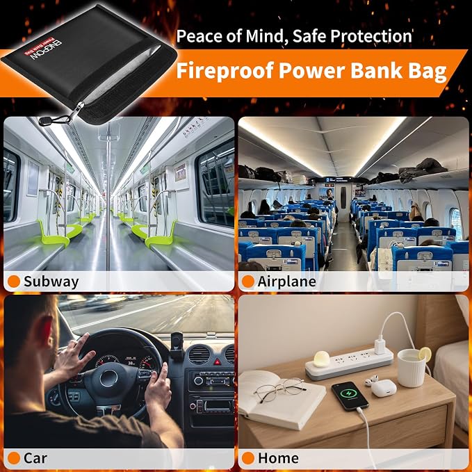 ENGPOW Fireproof Organizer Travel Safe Bag, Portable Electronic Carry Case | Heat Insulated＆Explosion-Proof, Home Travel Storage for Power Bank,Phone,Cables,USB Drive, Charging Protection, 10.6''x6.7'' - Image 5