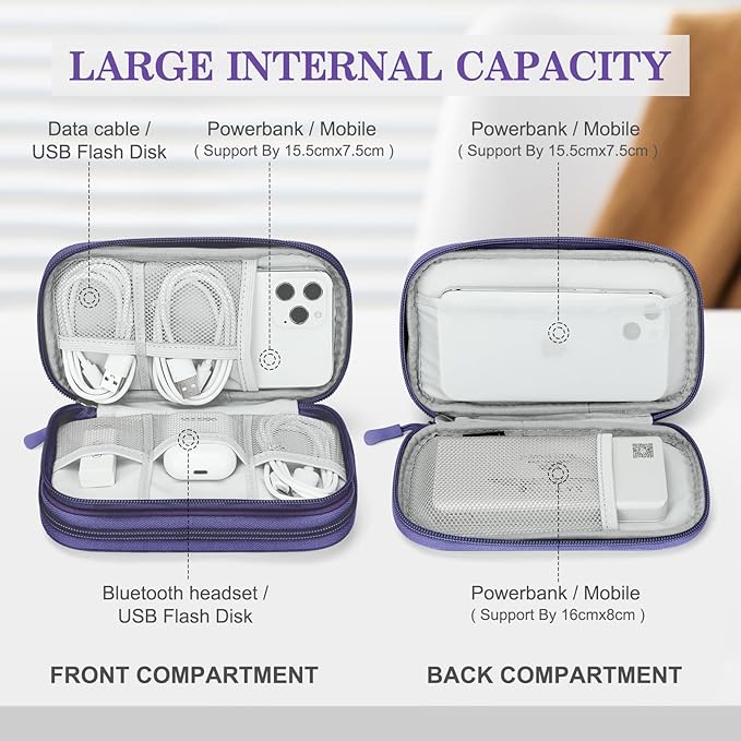 FYY Electronic Organizer, Travel Tech Pouch Bag, Cable Organizer Purple | Wrist Strap, Waterproof, Double Layers Portable Electronics Travel Carrying Case for Cord, Charger, Daily Business Trips Use - Image 3