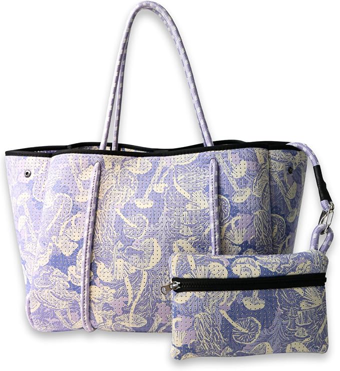 POPUPS Large Neoprene Tote Bag for Women - Everyday Designer Handbag for Travel Work and Beach with Pockets and Zipper Pouch by POPUPSBrand