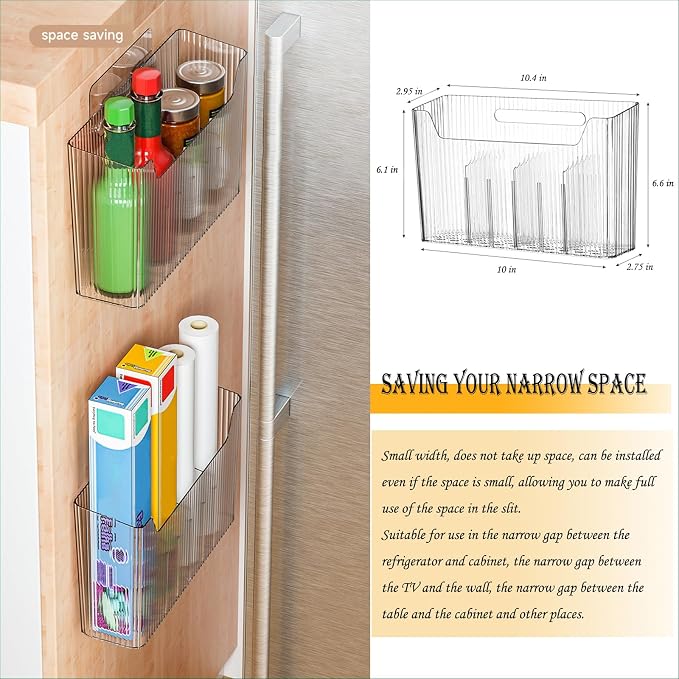 Lae Nuvole Cabinet Door Storage 2-Pack, Clear Adhesive Organizer for Wall | 2.75" Depth, 3 Adjustable Dividers, No-Drill Mount, Renter Friendly, BPA-Free, Holds 15 lbs, for Narrow Space - Image 2