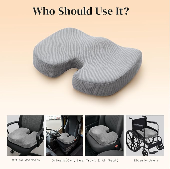 GRAND PITSTOP Gel Memory Foam Seat Cushion – Orthopedic Ergonomic Cushion for Office Chair, Car, Home & Travel – Tailbone, Sciatica & Back Pain Relief Pillow for Long Sitting Comfort - Image 3