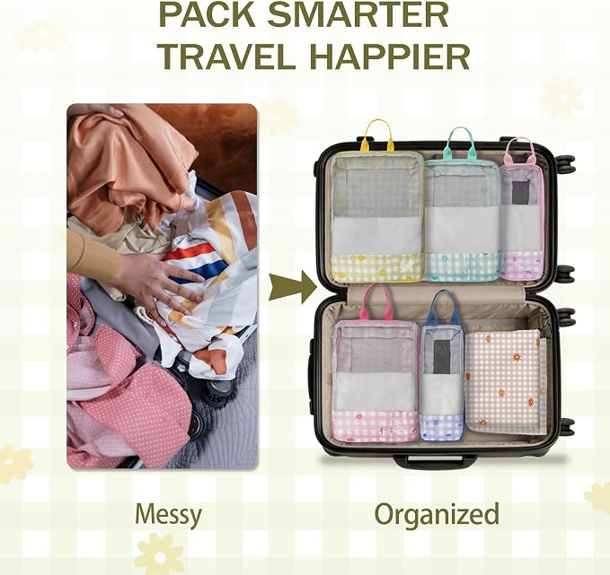 7 Pcs Compression Packing Cubes Travel for Suitcases, Luggage Organizer Washable Storage Bags Set for Backpack Travel- Packaging Cubes for Carry-Ons and Storage - Image 5