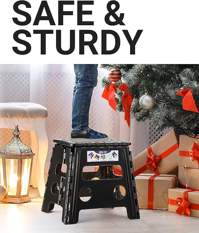 Delxo Folding Step Stool 13 Inch,300 Lbs Step Stool for Adults Black | Foldable Step Stool 13",Non-Slip Foot Stools with Handle,Lightweight Collapsible stools for Kitchen,Bathroom,Bedroom,Garden - Image 5