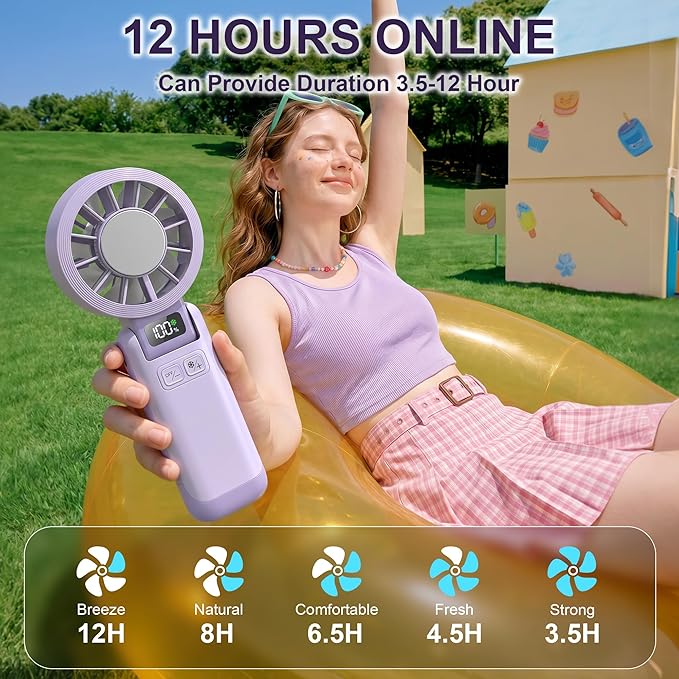Portable Fan Handheld with Ice Cooling Rechargeable 5.5m/s Speed | 5-Speed, Independent Switch, Digital Display, Foldable Personal Fan for Travel/Concerts/Sport Events/Gifts - Image 5