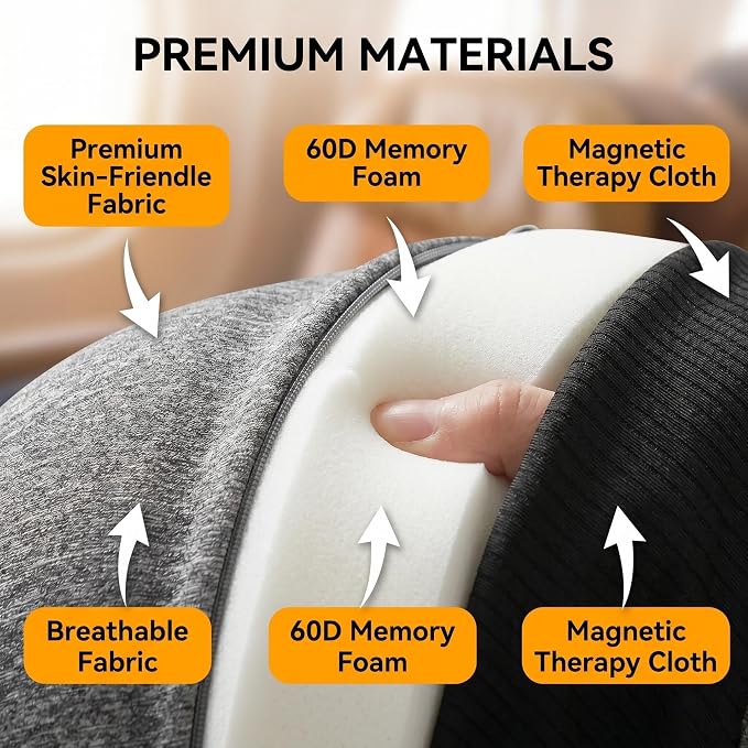 Travel Neck Pillow with Hood, Memory Foam, 360° Ergonomic Support, Cooling Ice Silk, Hooded Design, with Eye Mask, Earplugs, and Storage Pouch Airplane Travel Essentials, Dark Gray - Image 3