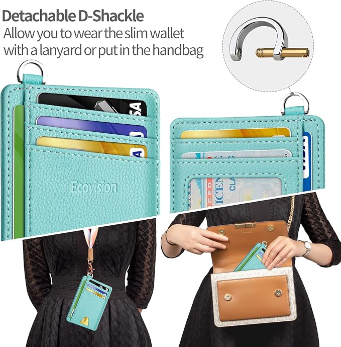 Slim Minimalist Front Pocket Wallet, RFID Blocking Credit Card Holder Wallet with Detachable D-Shackle for Men Women - Image 3
