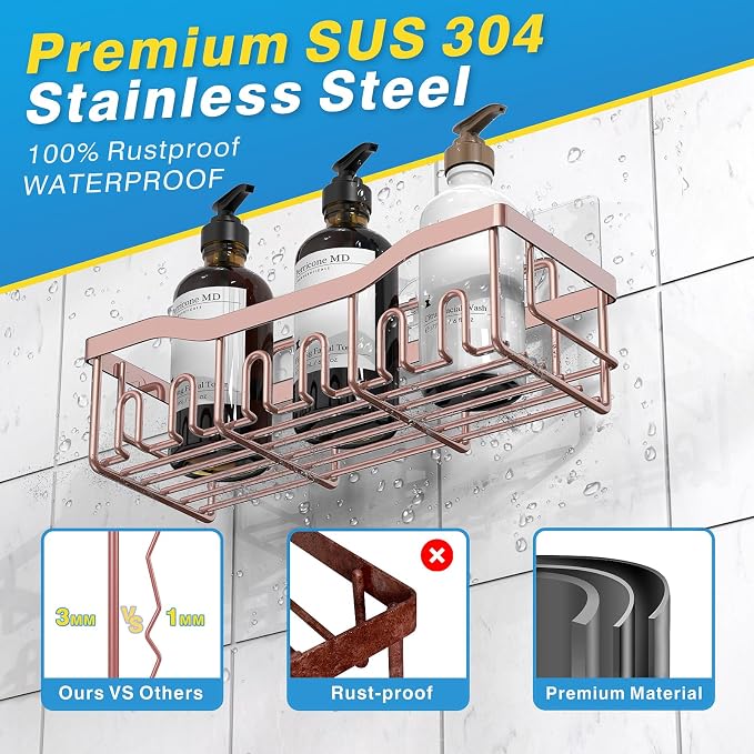 EUDELE Shower Caddy 2 Pack,Adhesive Shower Organizer for Home Decor&Kitchen Organizers,No Drilling,Rustproof Stainless Steel Bathroom Shelf Organizer - Image 4