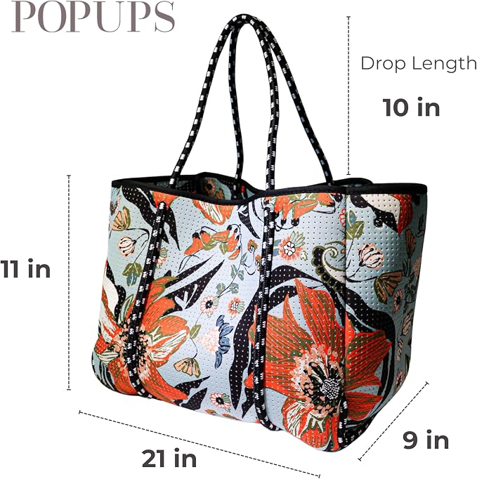 POPUPS Large Neoprene Tote Bag for Women - Everyday Designer Handbag for Travel Work and Beach with Pockets and Zipper Pouch - Image 5