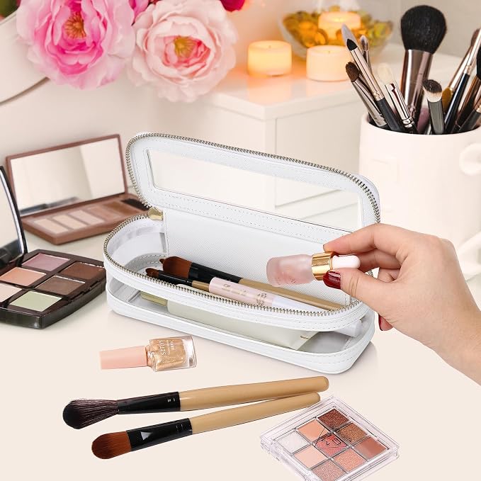 Pinkmik Makeup Brush Case Clear Travel Cosmetic Bag, White | Toiletry Bag, Zipper Closure, Small Purse Organizer, Car Essential Bag - Image 3