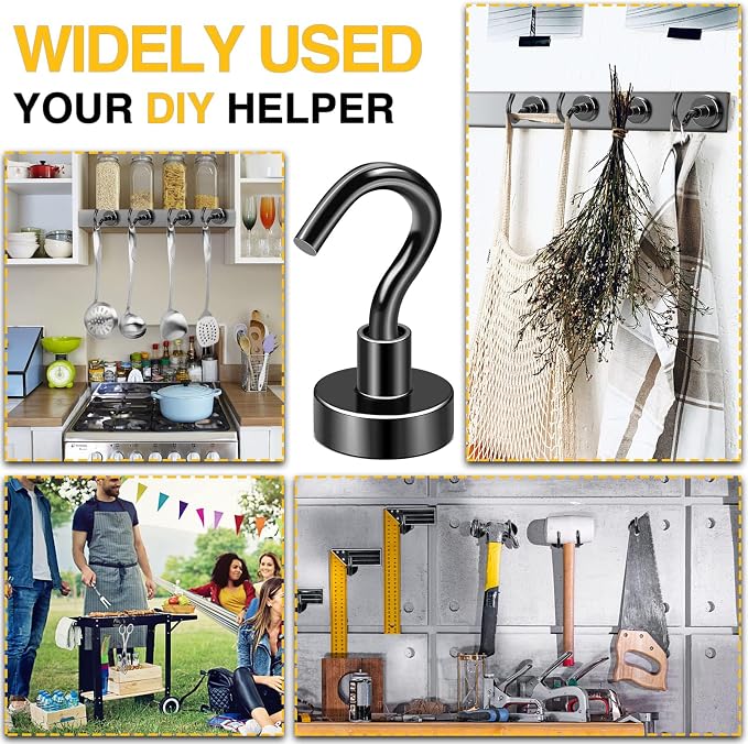 DIYMAG Magnetic Hooks 20pcs 30lbs+ Cruise Essentials 2026 Magnet Hook Black | Neodymium Heavy Duty Strong Magnets Hanging Ship Cabins Refrigerator Fridge Classroom Beach Vacation Kitchen Grills Home Tool - Image 8