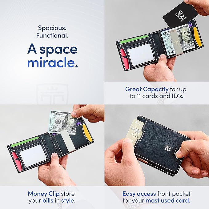 TRAVANDO Money Clip Wallet - RFID Protected Bifold Wallet for Men for 11 Cards - including Gift Box (Black & White) - Image 3