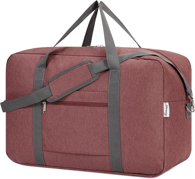For United Airlines Foldable Carry on Bag 22x14x9 Travel Duffel Bag Packable luggage Duffle for Women and Men 40L (Jujube Red) by Narwey