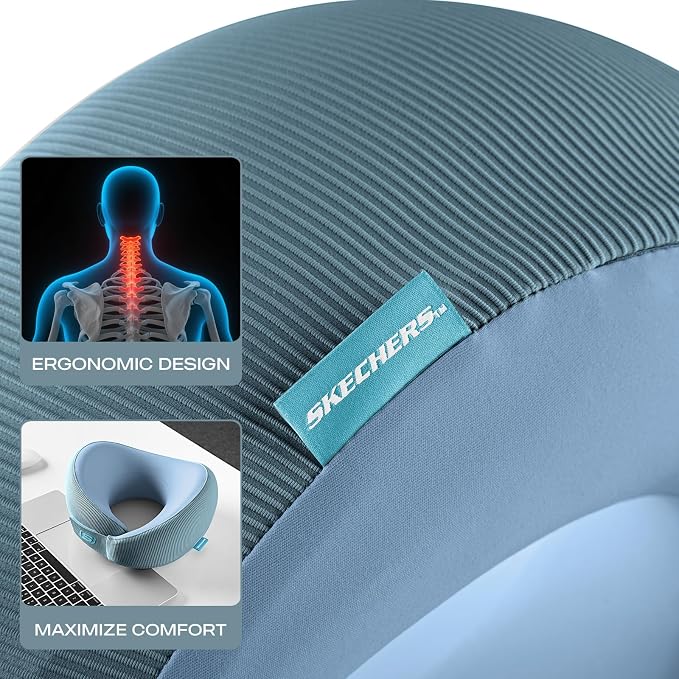Skechers Women's Memory Foam Neck Pillow, Comfortable & Breathable Travel Pillow,Neck Pillow Airplane for Travel, Car Rides, Home, and Office Use, Ergonomic Design for Men and Women,Light Blue - Image 7