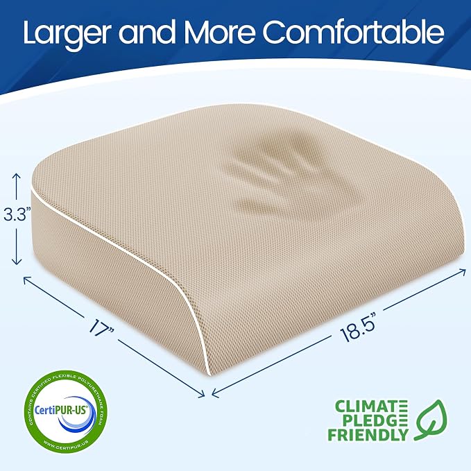 SweetSlubr Seat Cushion, Chair Pad, Memory Foam Tailbone Pain Relief | Office Chair Cushion for Tailbone Pain Relief, Non-Slip Cover, Soft Support for Office Chair, Car Seat,X-Large/Beige - Image 2