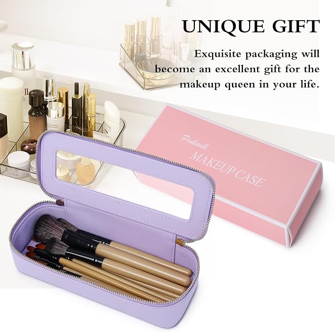 Pinkmik Makeup Brush Case, Purple, Slim | Clear Travel Cosmetic & Toiletry Bag, Small with Zipper, Purse Organizer, Car Essential Bag for Women - Image 7