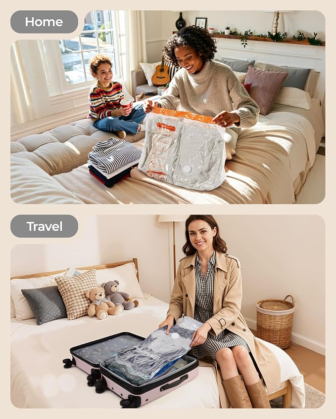 BAGSMART Travel Vacuum Bags with Rechargeable Electric Pump, 12PC Kit | Heavy-duty PA+PE material, Bonus Shoe, Laundry & Toiletry Bags, Save 80% Space Ideal for suitcase packing, travel & home. - Image 8