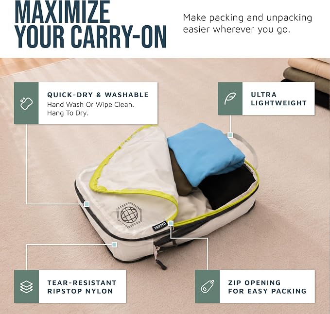 TRIPPED Travel Gear Compression Packing Cubes for Carry-On Travel 6-Pack | Ultralight Ripstop Packing Cubes with Compression Zippers for Organized Carry-On Luggage, Backpack, and Travel Packing - Image 3