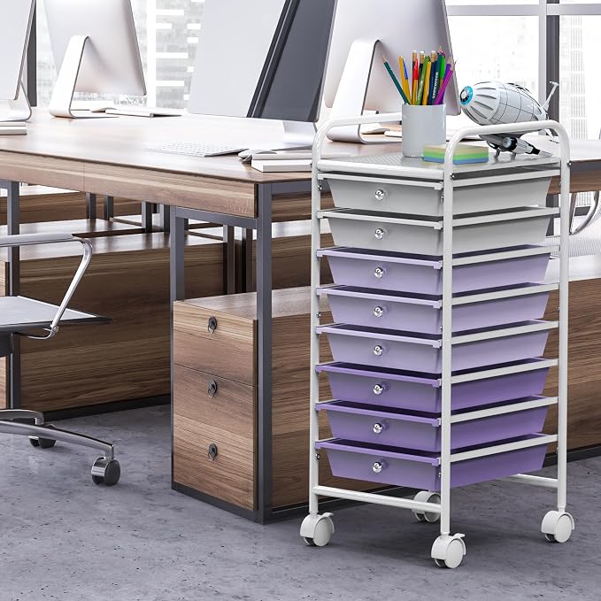 Simple Houseware 8 Drawers Rolling Utility Cart Art Craft Storage, Purple | 1-Column, 30.25" Height, Lockable Wheels, for School, Office, Art Craft, and Paper Storage - Image 2