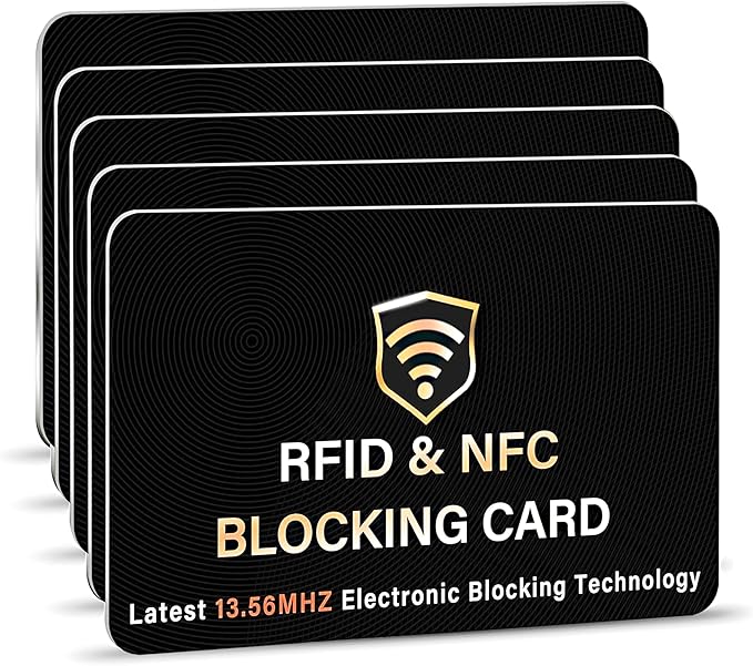 SaiTech IT 5 Pack RFID Blocking Card for Credit Debit ID Card, Black | Slim Anti-Theft Contactless NFC RFID Blocker Protector, Easily Fit into Wallet and Purse, for Men & Women by SaiTechIT