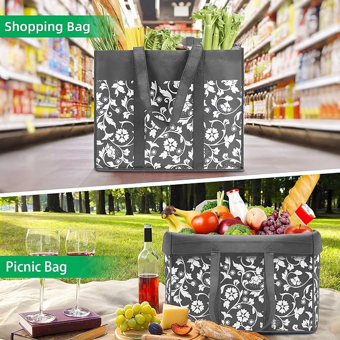 Reusable Grocery Bags Foldable Tote Bags bulk Shopping Bags 10-Pack, Grey | Reinforced Handles Shopping Bags for Groceries Heavy Duty Kitchen Reusable Grocery Bags with Waterproof Coating - Image 7