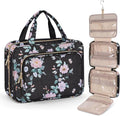 Toiletry Bag for Women, Large Cosmetic Travel Bag, Hanging Toiletry Bag for Bathroom, PVC Waterproof Makeup Bag, Toiletries Bag for Travel Business Trips and Camping, Black+Pink Floral by Wedama