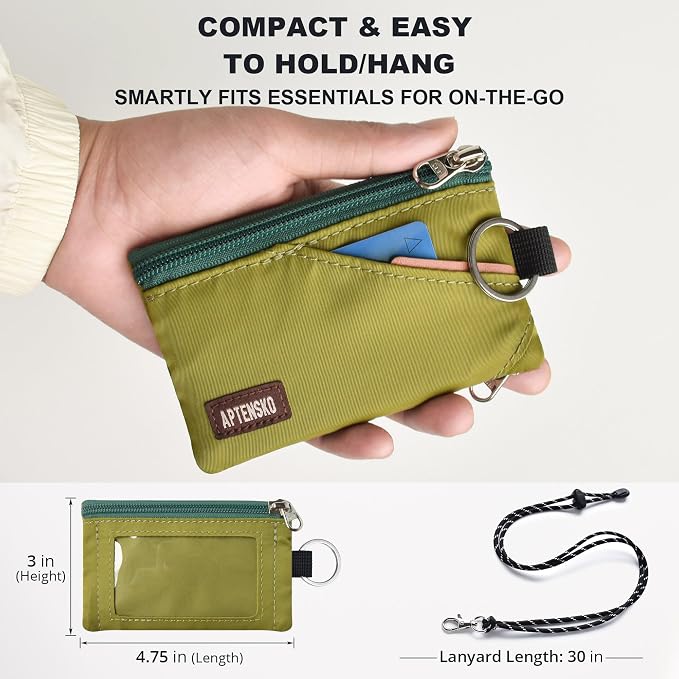 RFID Blocking Travel Wallet with Adjustable Lanyard, Small Nylon Zipper Pouch and Badge Holder for ID, Credit Cards, Cash, Keys, Commuters (Olive Green) - Image 4