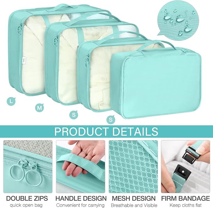 KPX 8 Set Packing Cubes for Travel, Luggage Packing Organizers Accessories Large Toiletries Bag for Clothes Shoes Cosmetics (Blue) - Image 3