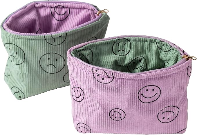 Cosmetic Bags for Women - Corduroy Cosmetic Bag Aesthetic Women Handbags Purses Smile Dots Makeup Organizer Storage Makeup Bag Girls Case Bags (Double Purple Green) by Gardsell