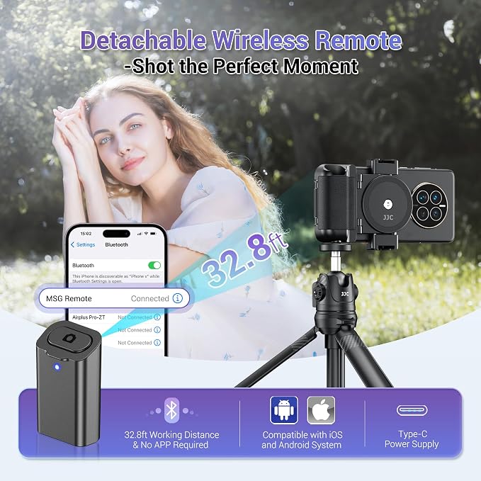 Phone Camera Grip Smartphone Photography Shooting Clip with Tripod Mount & Detachable Wireless Shutter Remote Control, Phone Selfie Grip Handle Stand for iPhone Samsung Android Phone Vlog Video Pink - Image 6