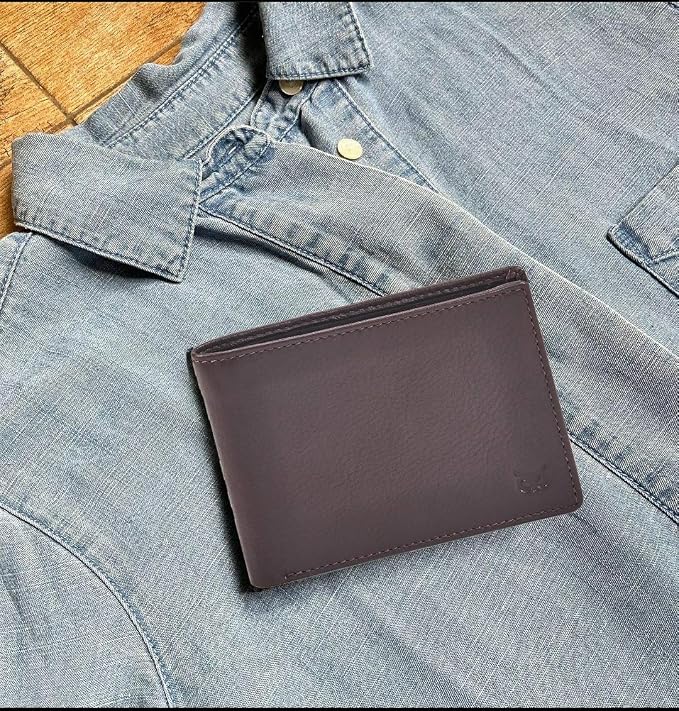 Real Leather Mens Bifold Wallet RFID Blocking Slim Minimalist Front Pocket - Thin & Stylish with ID Window in Gift Box (Nappa, Chocolate) - Image 6