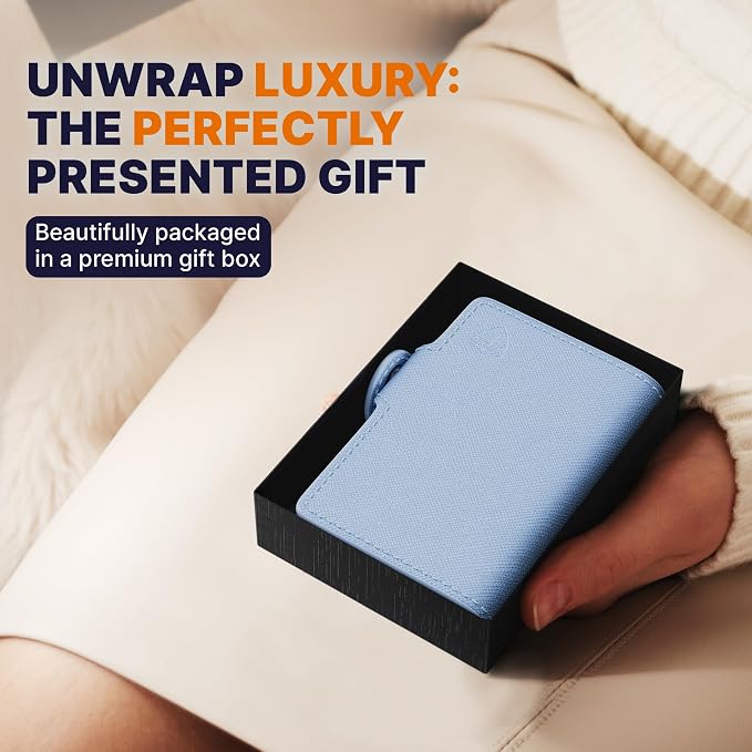 Pop Up Wallet for Women | RFID Blocking Slim Card Holder for Small Purse & Crossbody Bag | Compact Aluminum Wallet | Holds 4–6 Cards | Saffiano Sky Blue - Image 6