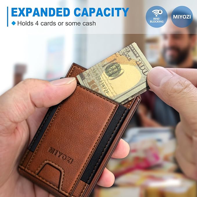 Wallet for Men, Slim Pop Up Card Holder - RFID Blocking Minimalist Bifold Wallet with ID Window, Holds 9-11 Cards & Stretchable Strap, Metal Flip Case with Magnetic Closure, Gift Box - Image 5
