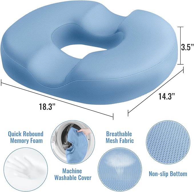 CloudBliss Donut Pillow Stadium Seat Cushion for Tailbone Pain Relief and Hemorrhoids, Memory Foam Seat Chair Cushion, Portable Seat Cushions for Bleachers, Car, Home & Office - Image 2