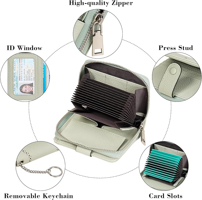 GAEKEAO Women's Leather Wallet RFID Blocking Card Holder with Many Compartments Small Purse with Zipper Key Chain Wallets - Image 5