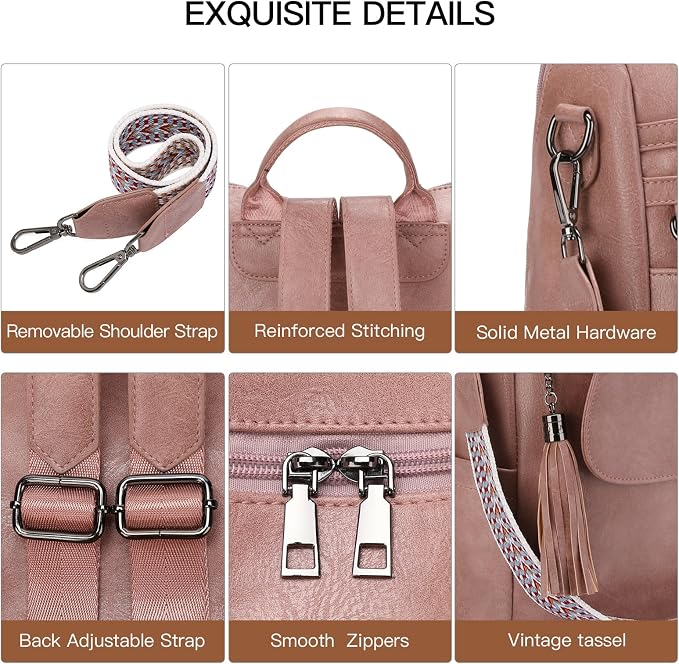 GAEKEAO Backpack Purse for Women PU Leather Anti-theft Backpack Ladies Convertible Large Travel Designer Fashion Shoulder Bag - Image 6