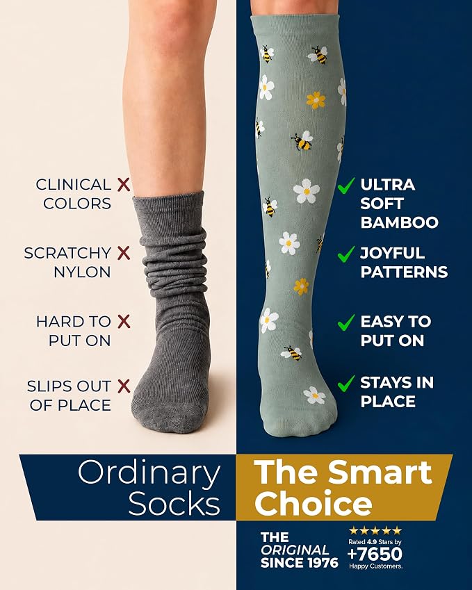 Pembrook® Bamboo Viscose Light Compression Socks - 3 Pairs | 8-15 mmhg Compression Socks | Knee High Comfort Support Socks - Image 4