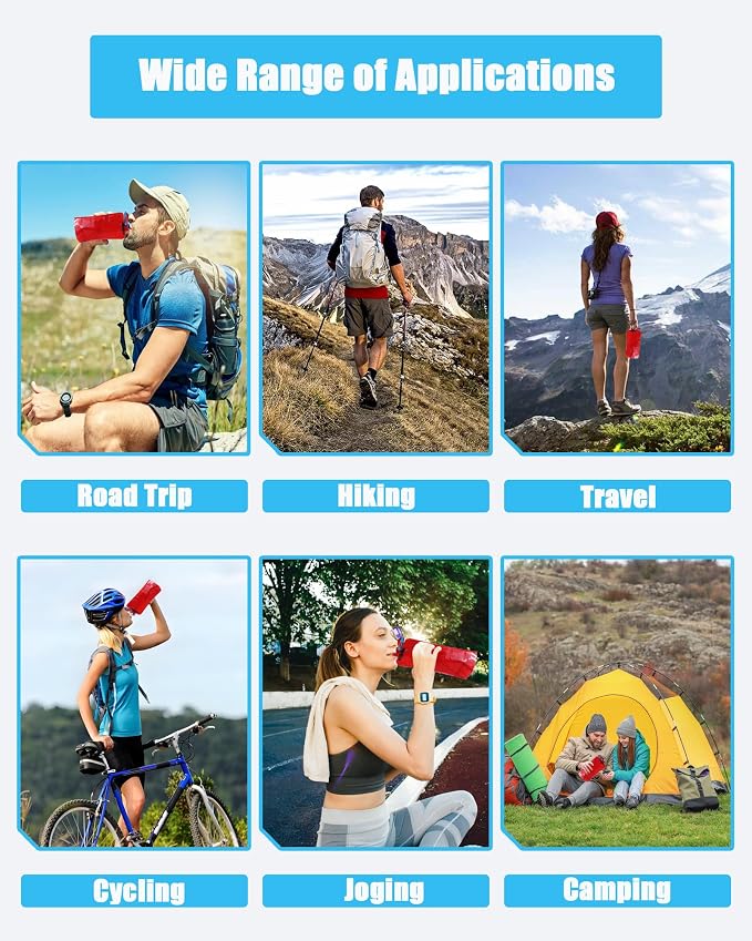 4 Pack Collapsible Water Bottle with Carabiner, 23oz Foldable Reusable BPA-Free Water Bottles with Leakproof Lid for Traveling Hiking Camping Biking - Image 6