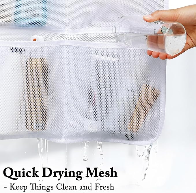 Fammart Mesh Shower Caddy Hanging, Quick-Drying Shower Organizer with 7 Pockets, Portable Bathroom Organizers and Storage for Shampoo, Soap, Loofah, Travel, and Cruise Essentials - Image 4
