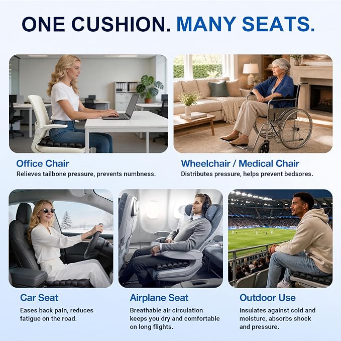 Airplane Seat Cushion, Inflatable Travel Cushion for Long Flights, Air-Cell Portable Seat Pad with Built-in Pump for Travel Car Office Wheelchair - Image 8