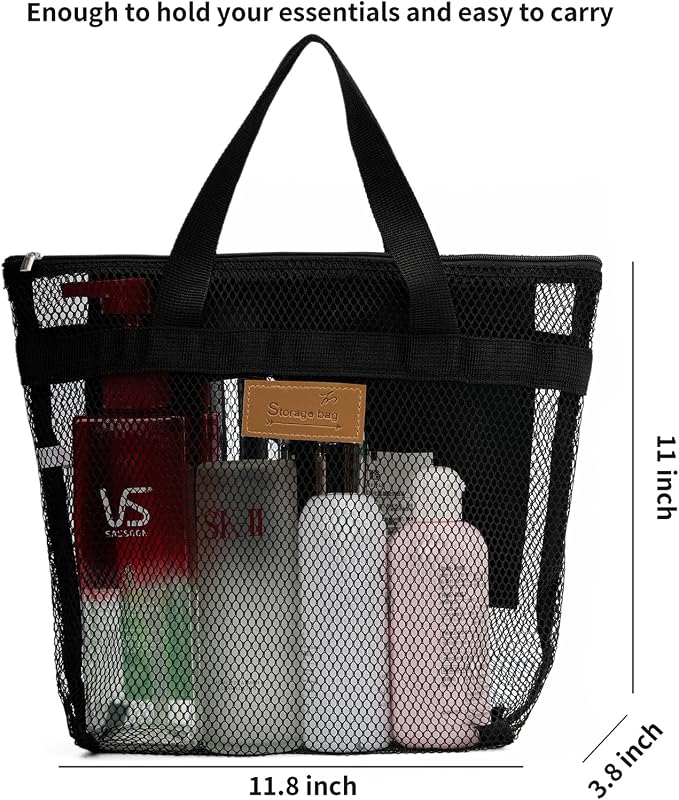 Mesh Shower Caddy Bag Portable Hanging Toiletry and Bath Organizer with Zipper for Travel, Gym, Camping, College Dorms, Beach - Image 5