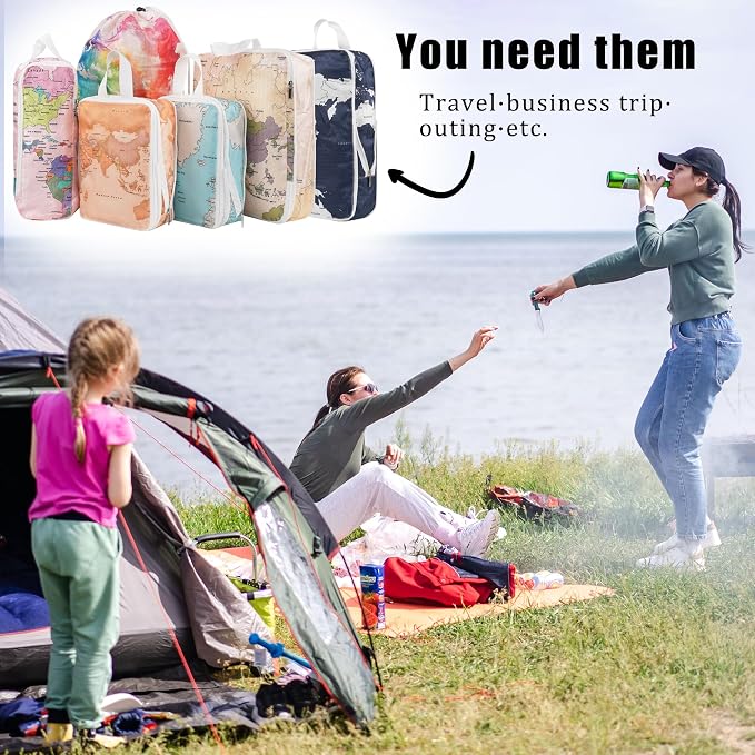 8 Pcs Compression Packing Cubes Travel for Suitcases, Waterproof Luggage Organizer Washable Storage Bags Set for Backpack Travel- Packaging Cubes for Carry-Ons and Storage - Image 7