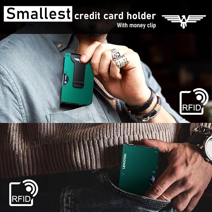 Lenvoten Upgraded Hinged Minimalist Wallet for Men, RFID Blocking Wallet | Slim Metal Aluminum, Credit Card Holder, Money Clip Holds 20 Cards, Premium Scratch-Resistant Finish, Ideal Gift for Men - Image 3