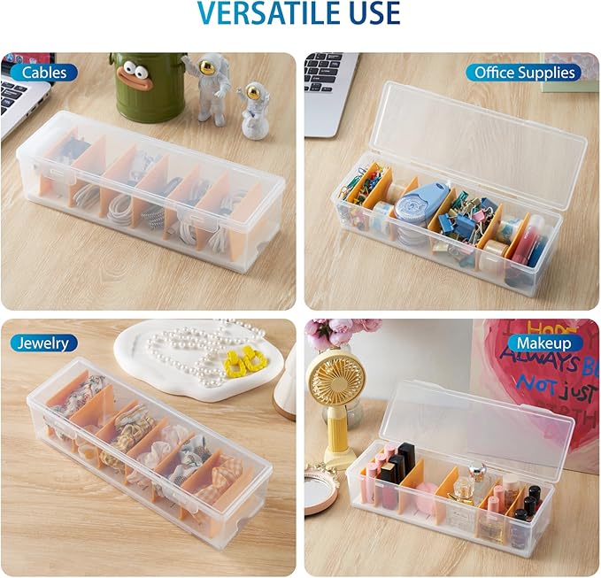 2 Pack Cable Organizer Storage Box with 16 Cable Ties, Clear Phone Charger Organizer Case Wire Organizers for Cords Electronic Storage Box for Drawer Desk Office Home - Image 6