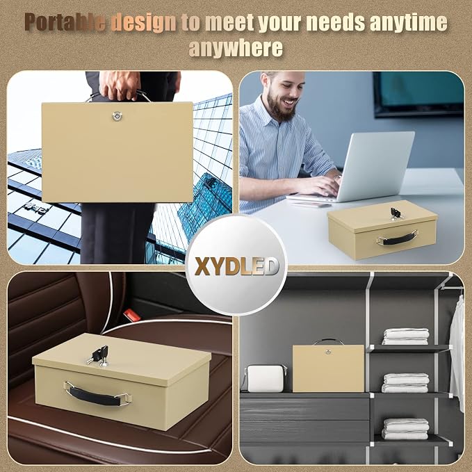 xydled Fireproof Document Box with Key Lock, Fire Safe Box, Sand | Fire and water resistant lock box for documents, passports, cash and valuables, keeping secure at home, 12.8 x 8.5 x 4.5 Inch - Image 8