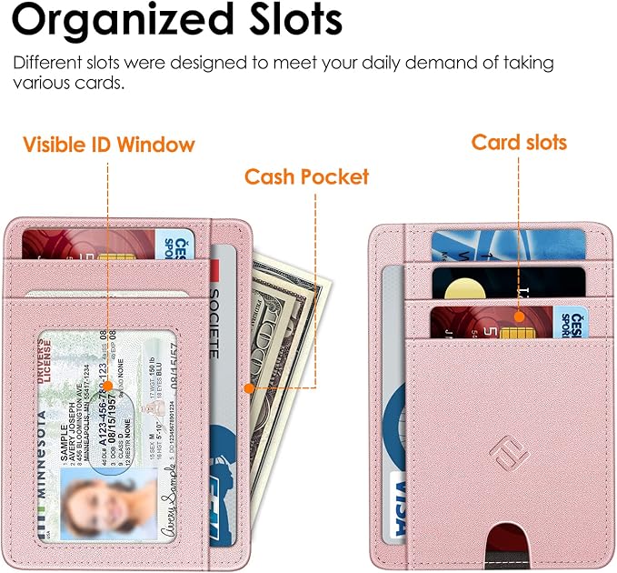 FINTIE Slim Front Pocket Wallet, RFID Blocking Credit Card Holder | Minimalist Card Cases with ID Window for Men Women, Rose Gold - Image 4