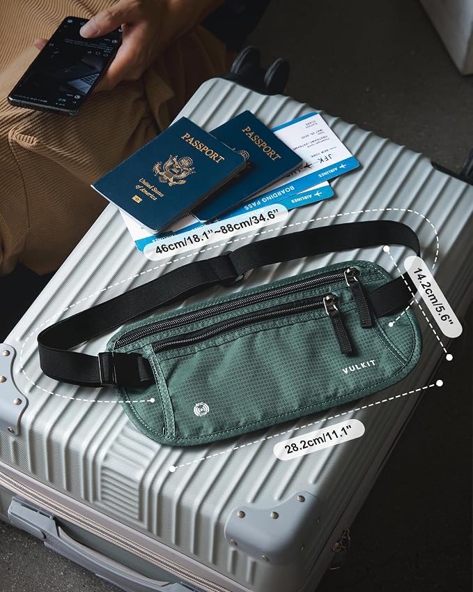 VULKIT Money Belt for Travel, Hidden Passport Holder, Anti-Theft Travel Wallet Under Clothes, RFID Blocking Waist Pouch, Undercover Fanny Pack, Deep Teal - Image 5
