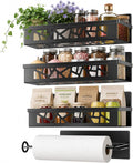 Magnetic Spice Rack with Paper Towel Holder,4 Pack refrigerator organizer | Space Saving Magnetic Shelf Storage,No Drill,Storage Spices, Snacks & Kitchen Essentials,Small Kitchen,Apartment or RV by BLACKSMITHFAMILY