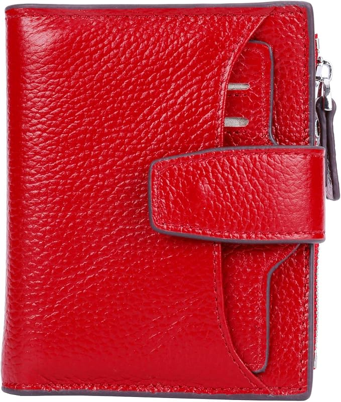 Women's RFID Blocking Leather Small Compact Bi-fold Zipper Pocket Wallet Card Case Purse with id Window by AINIMOER