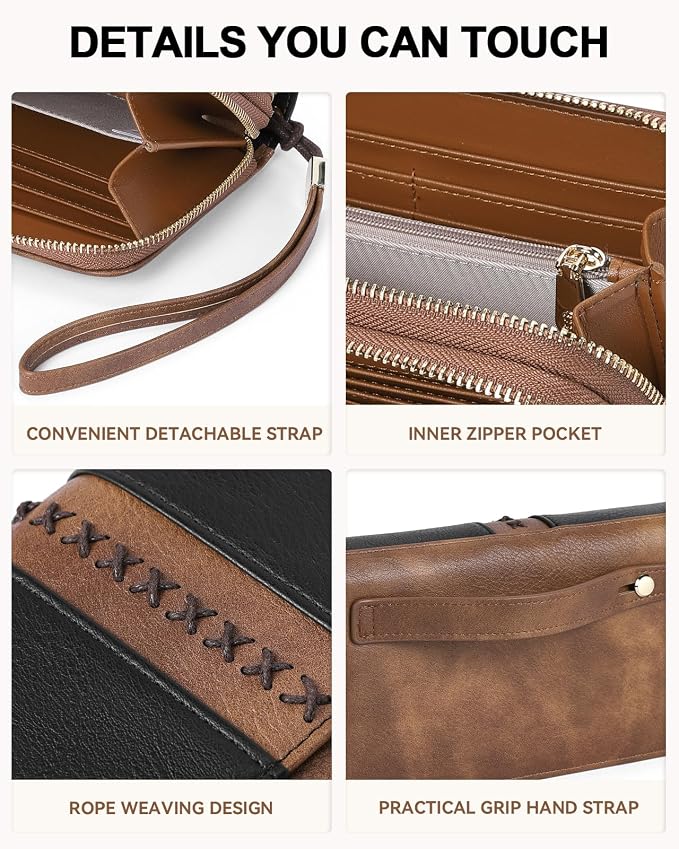 BOSTANTEN Wristlet Wallets for Women RFID Large Capacity Clutch Wallet | 24 Card Slots, 2 Zipper Pockets, Phone ＆ Card Holder, Zip Around, Hand Strap, Vegan Leather, Great Gifts - Image 4